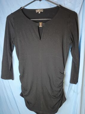Vince Camuto Black 3/4 Sleeve Tunic with Gold Neck Bar
